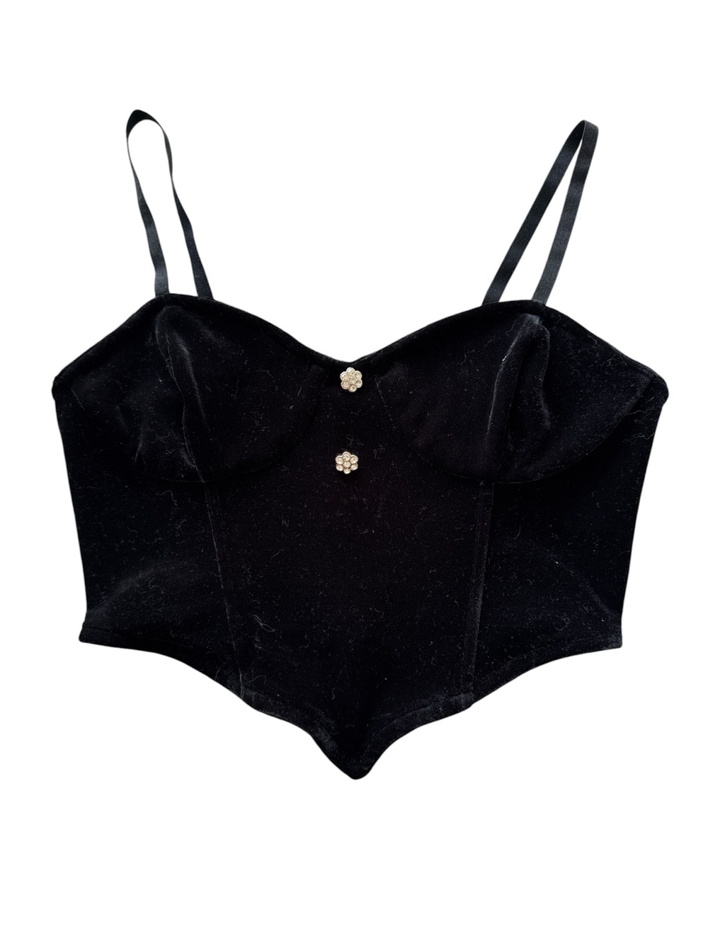 Forever 21 Black Velvet Corset-Style Camisole with Crystal Buttons Sz Small
